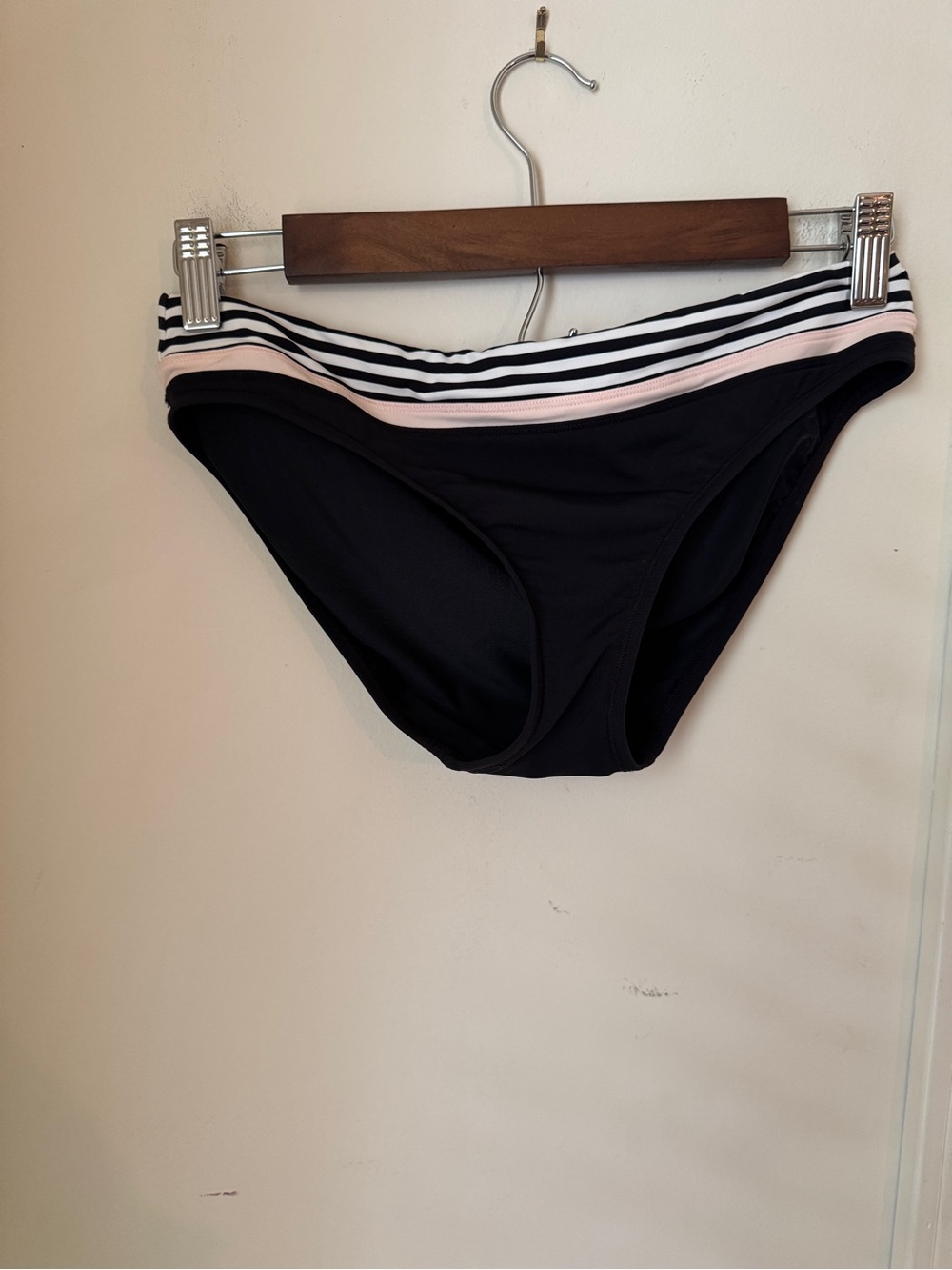 CALIA Black Bikini Bottom with Striped Waistband‎ Size Large